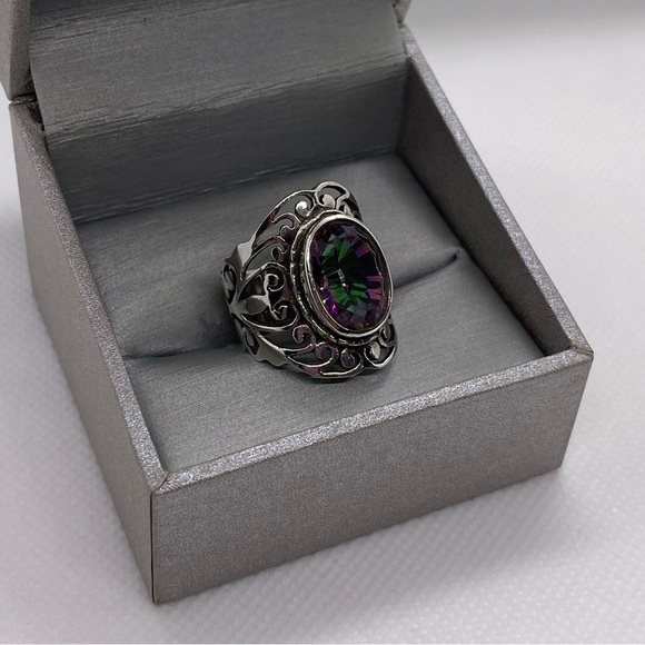Purple Green Mystic Fire Quartz Gem Ring .925 Sterling SILVER Ring - Picture 5 of 6
